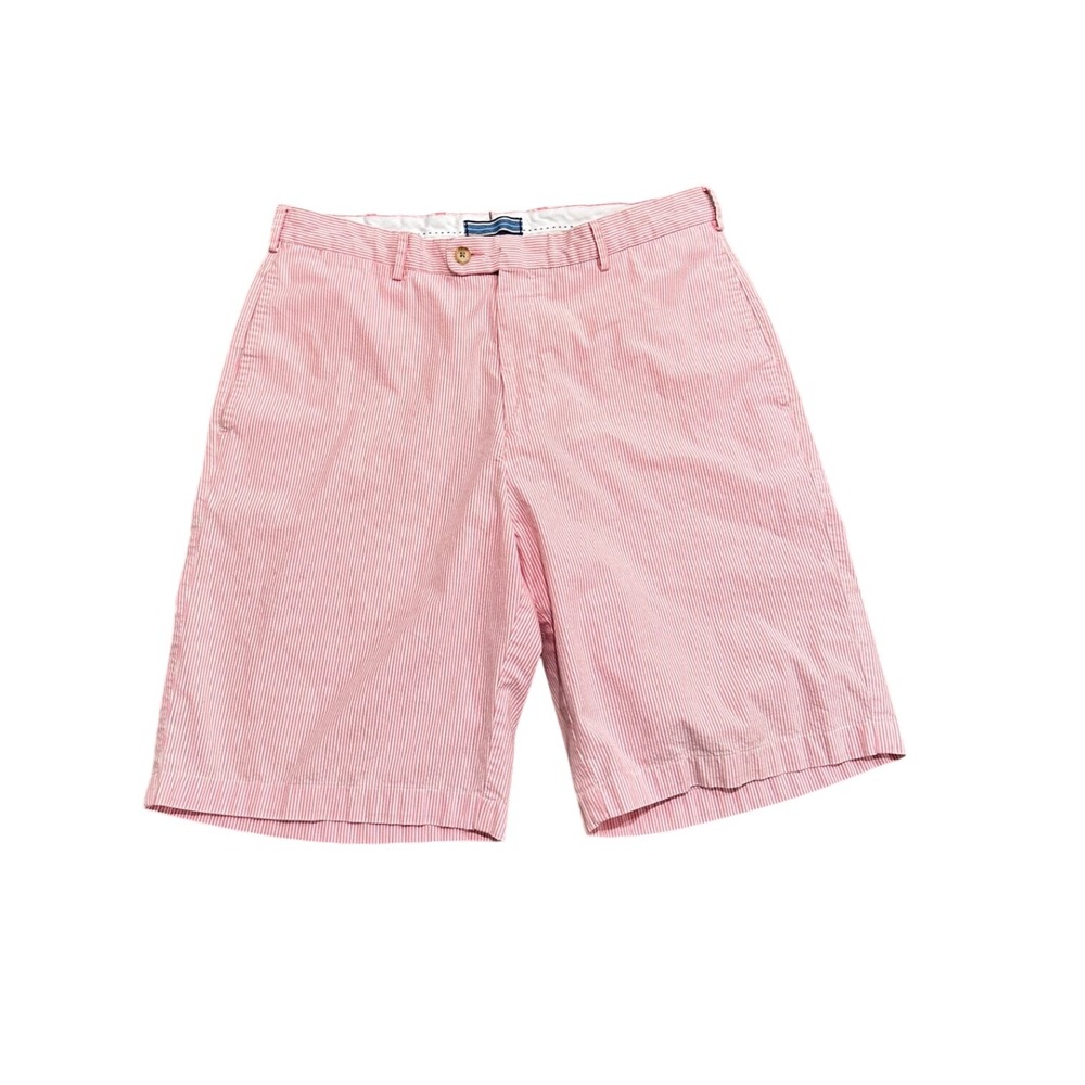 Peter Millar Mens 34 Red White Striped Seersucker Pima Cotton Shorts Classic Fit